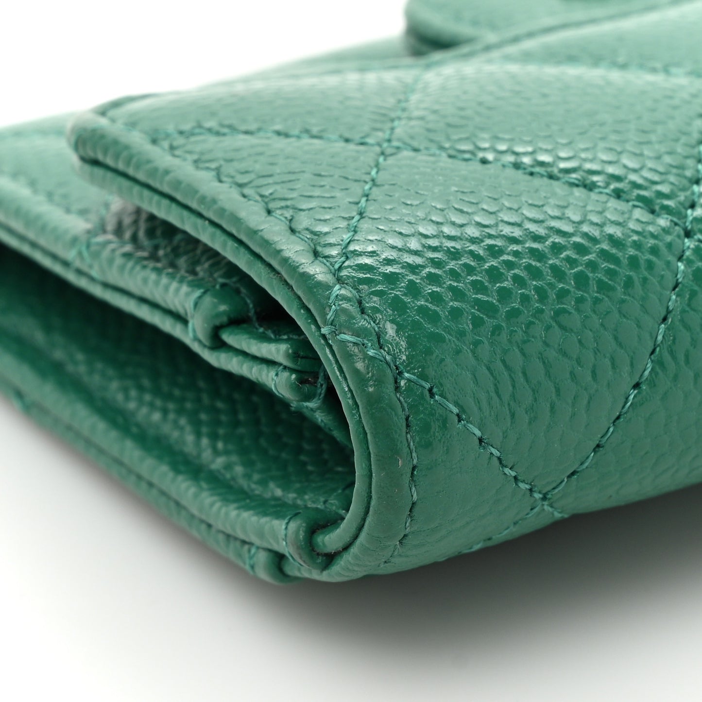 Caviar Quilted Flap Card Holder Wallet Green