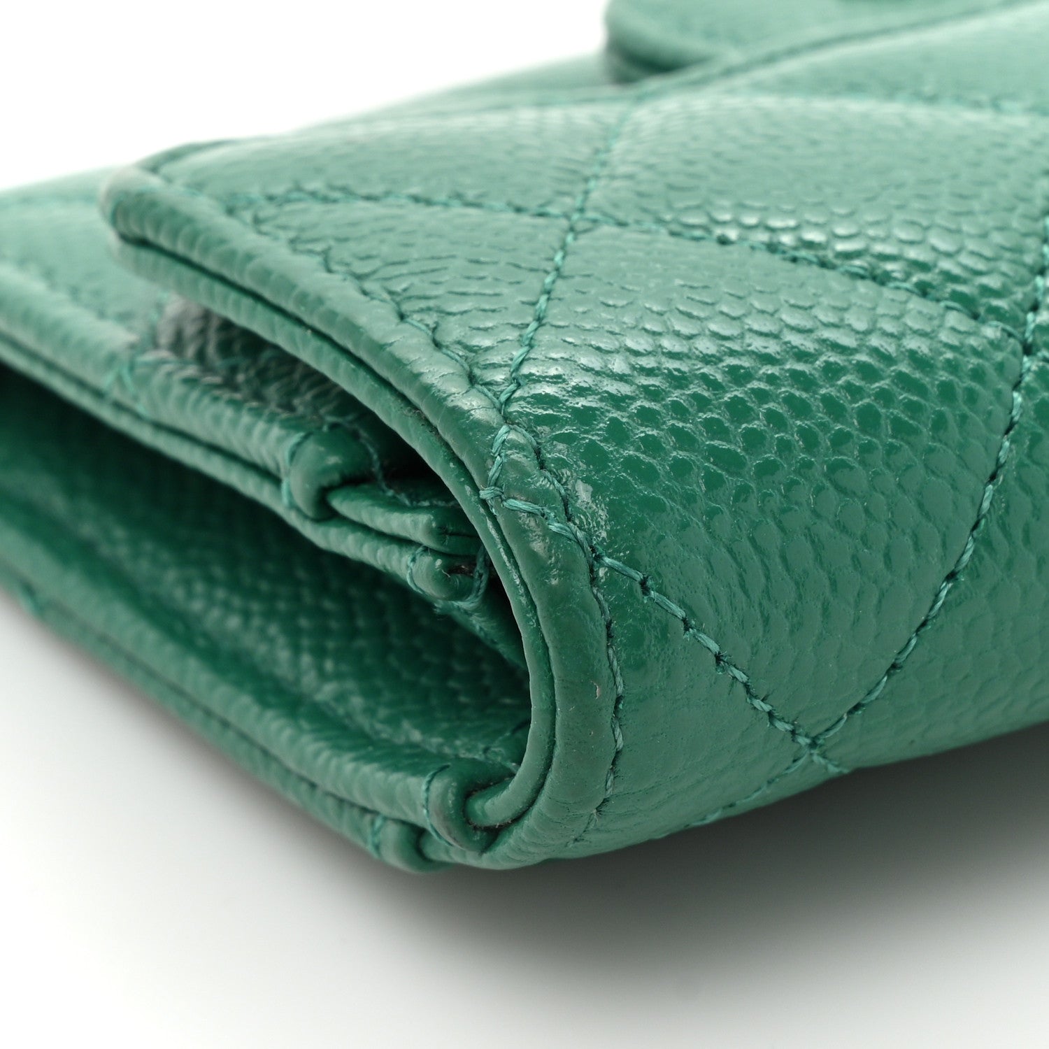 Chanel Caviar Quilted Flap Card Holder Wallet Green 12 of 13
