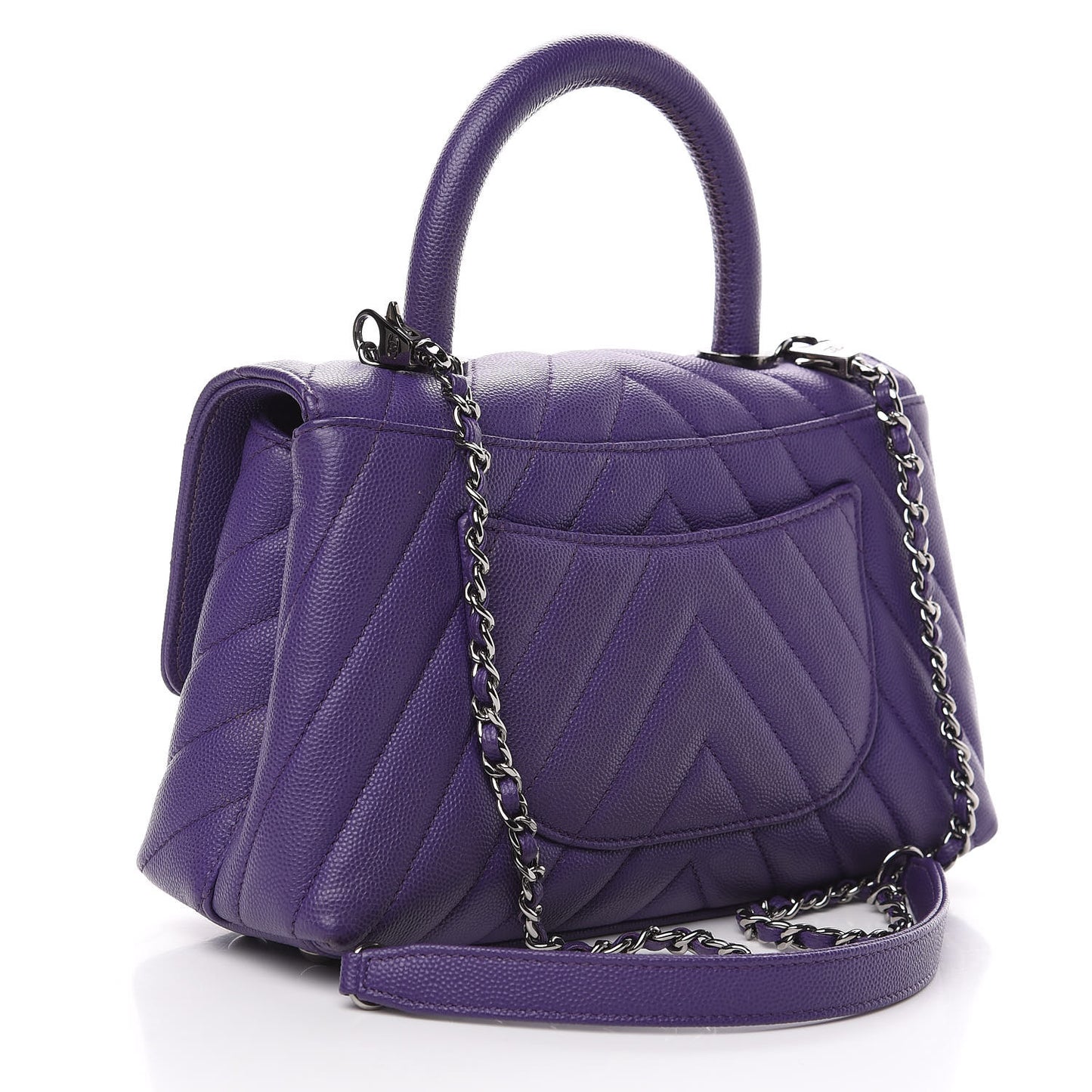 Caviar Chevron Quilted Mini Coco Handle Flap Purple