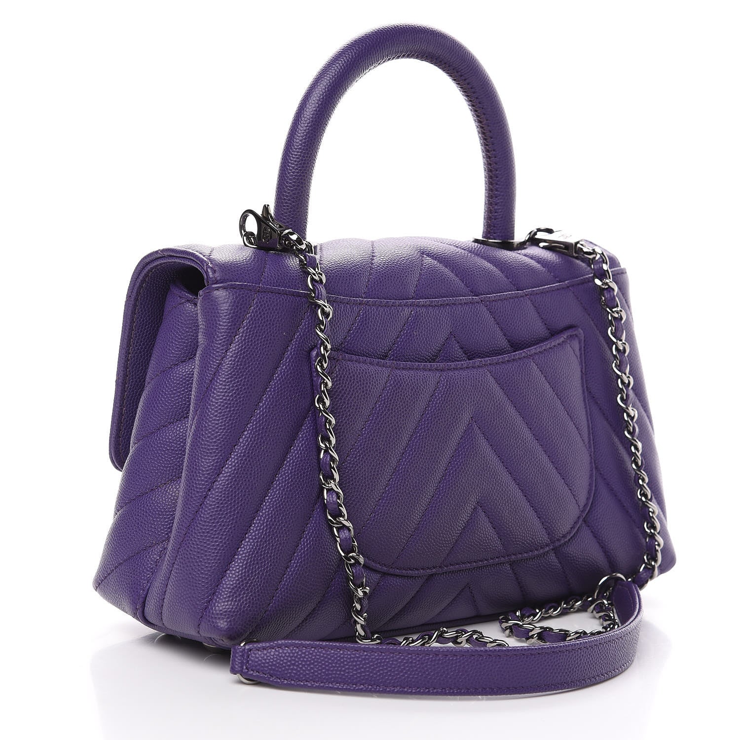 Chanel Caviar Chevron Quilted Mini Coco Handle Flap Purple 2 of 11