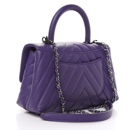 Chanel Caviar Chevron Quilted Mini Coco Handle Flap Purple 2 of 11