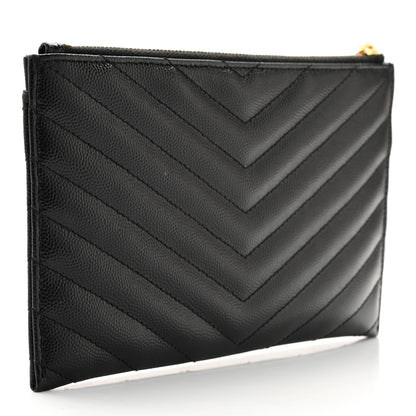 Saint Laurent Grain De Poudre Chevron Monogram Bill Pouch Black 3 of 8