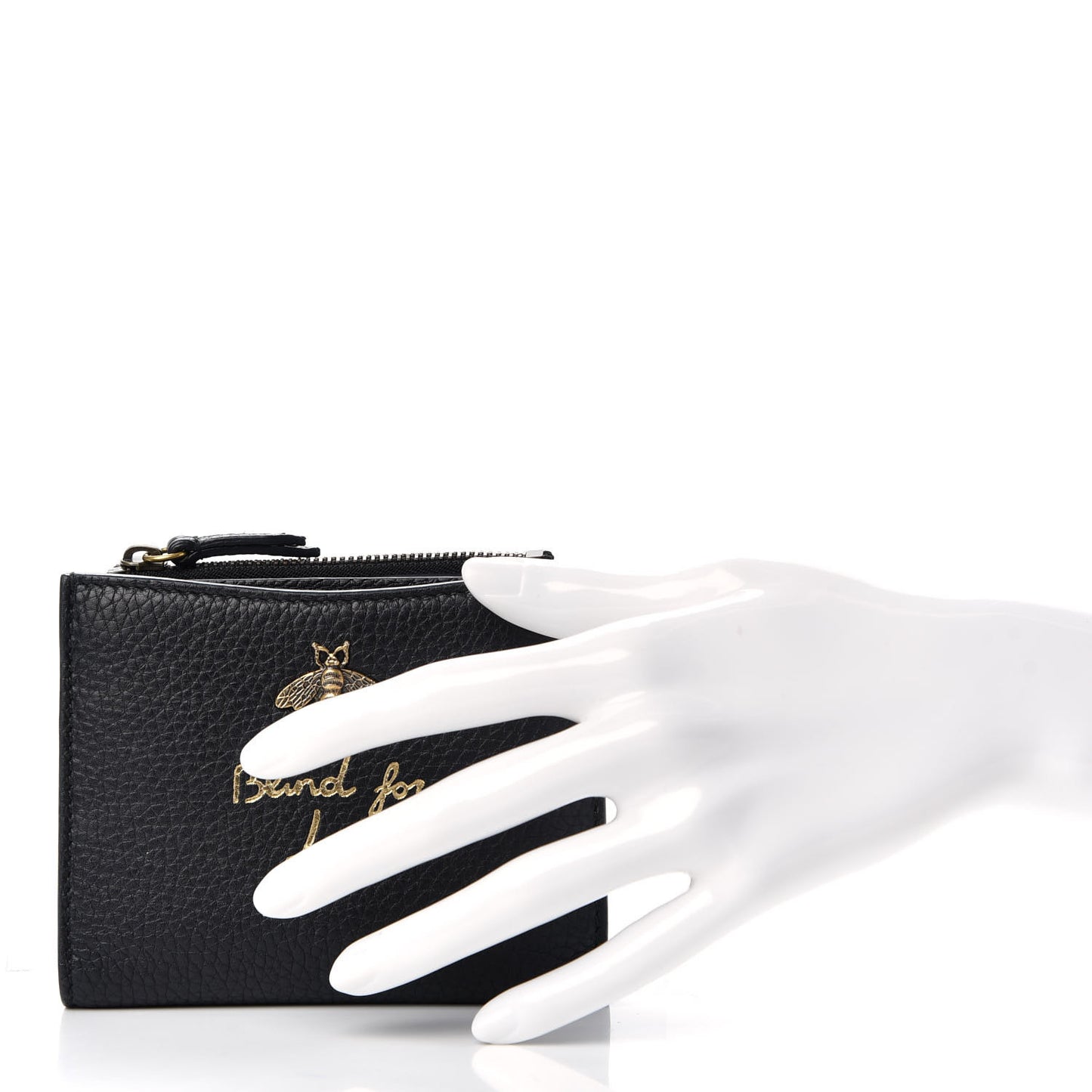 Pebbled Calfskin Animalier Card Case Wallet Black