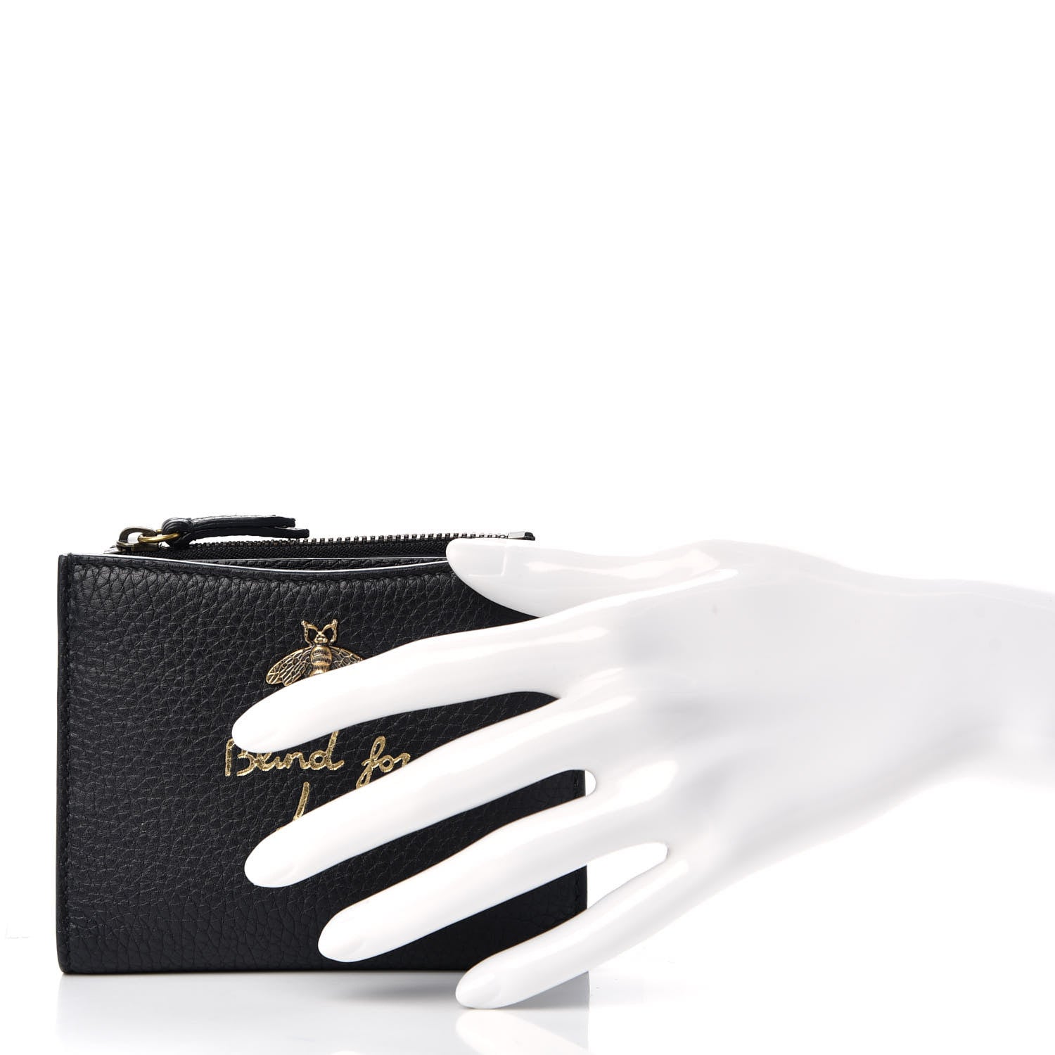 Gucci Pebbled Calfskin Animalier Card Case Wallet Black 2 of 7