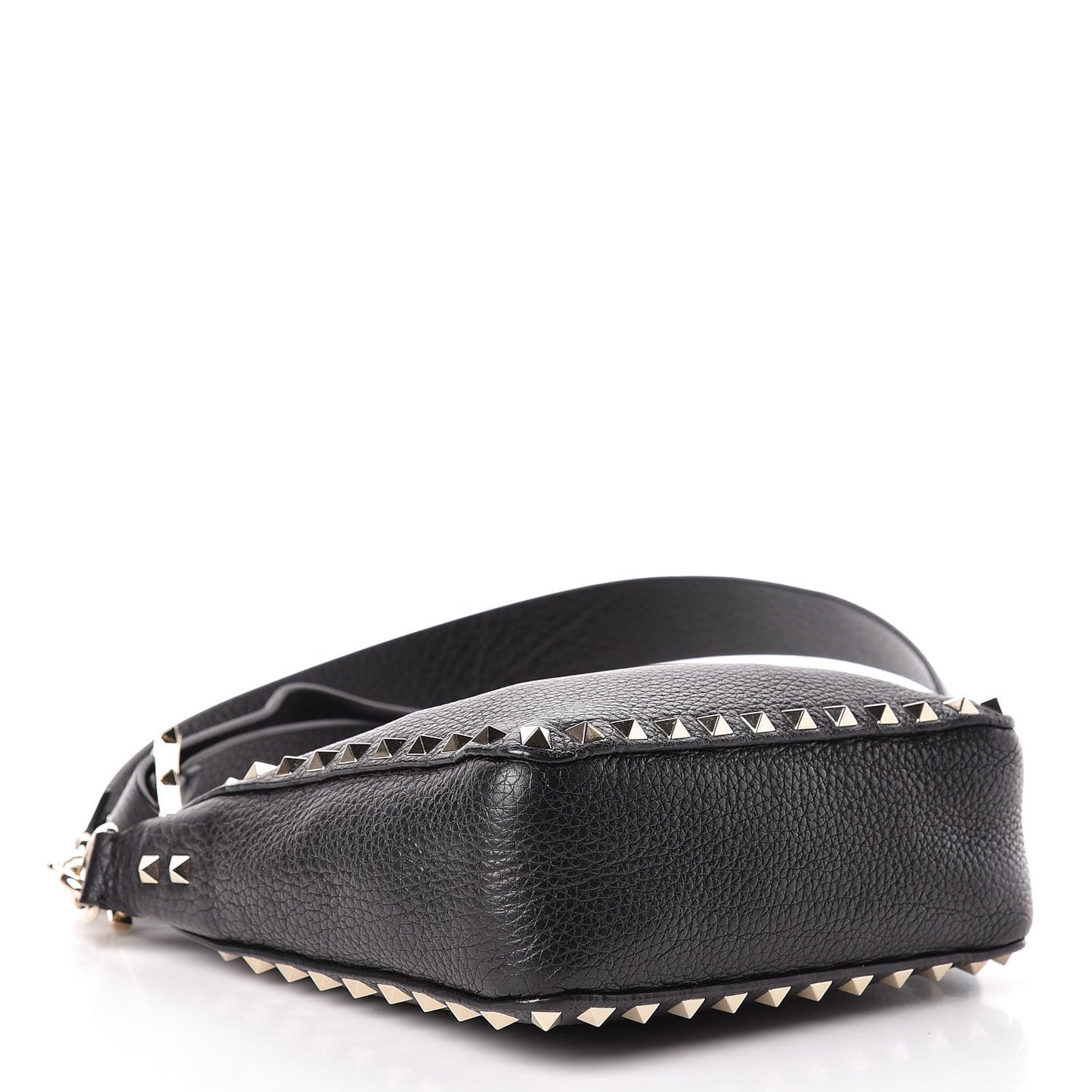Pebbled Calfskin Mini Rockstud Flip-Lock Messenger Bag Black