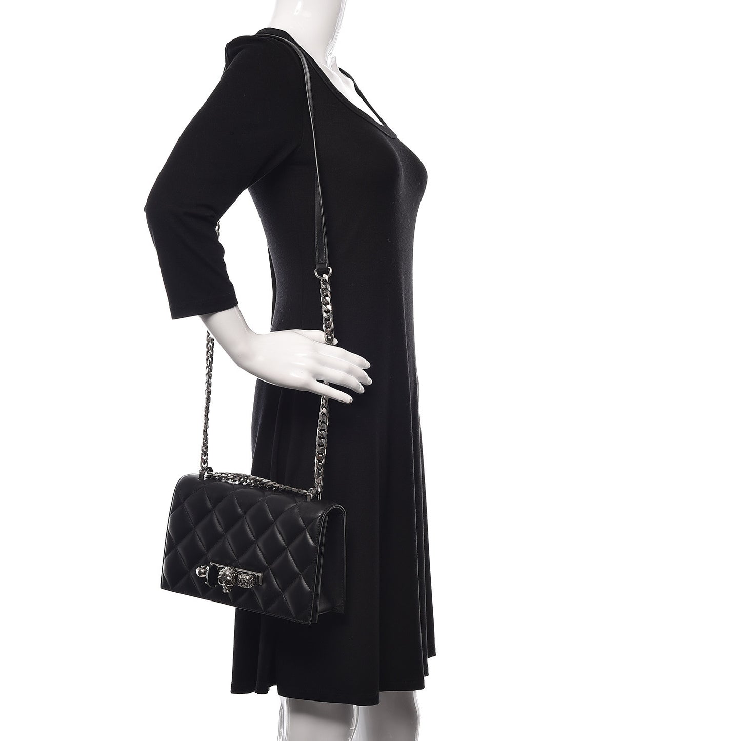 Lambskin Quilted Knuckle Shoulder Bag Black