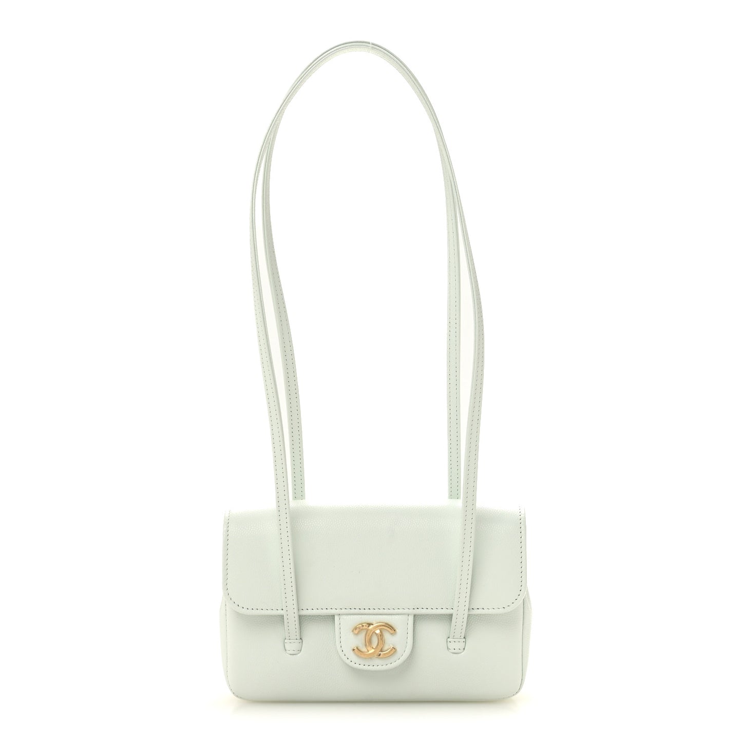 Shiny Caviar Mini Preppy Coco Shoulder Bag Light Blue