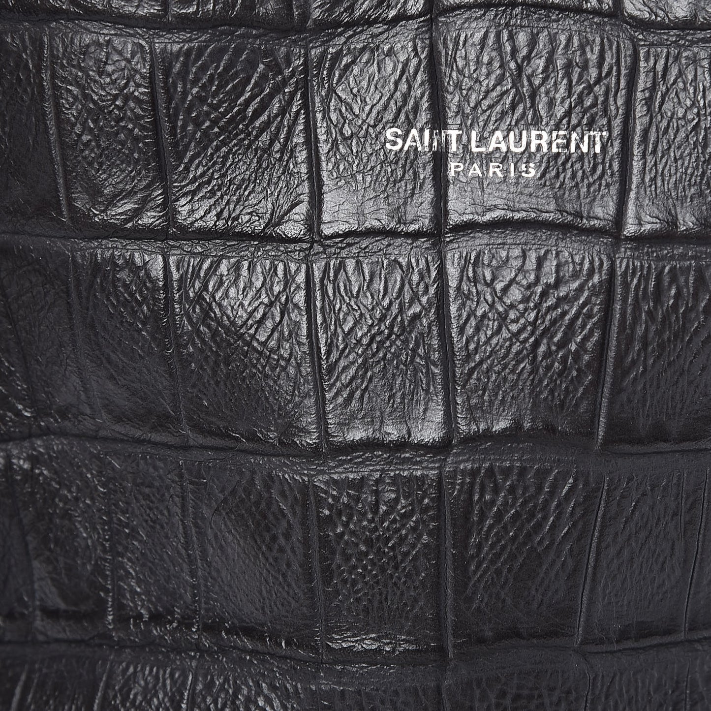 Calfskin Crocodile Embossed Small Emmanuelle Bucket Bag Coal