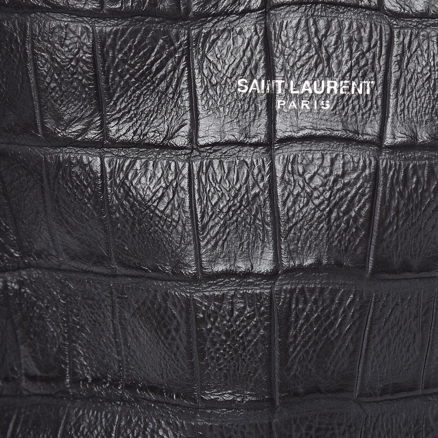 Saint Laurent Calfskin Crocodile Embossed Small Emmanuelle Bucket Bag Coal 7 of 9