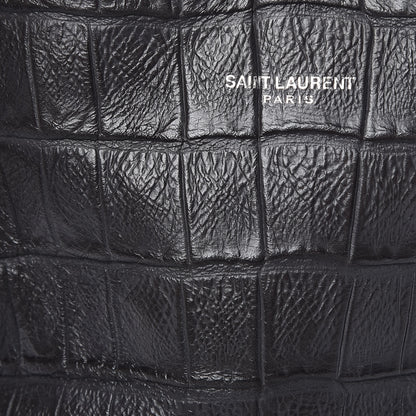 Saint Laurent Calfskin Crocodile Embossed Small Emmanuelle Bucket Bag Coal 7 of 9