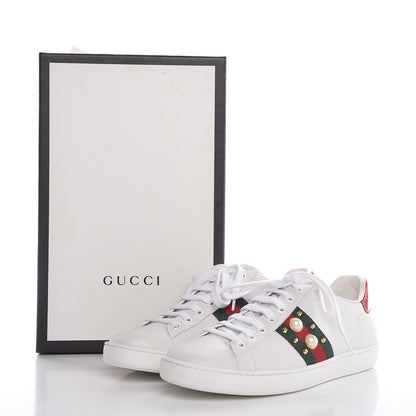 Gucci Calfskin Web Studded Ace Sneakers 37.5 White 9 of 9