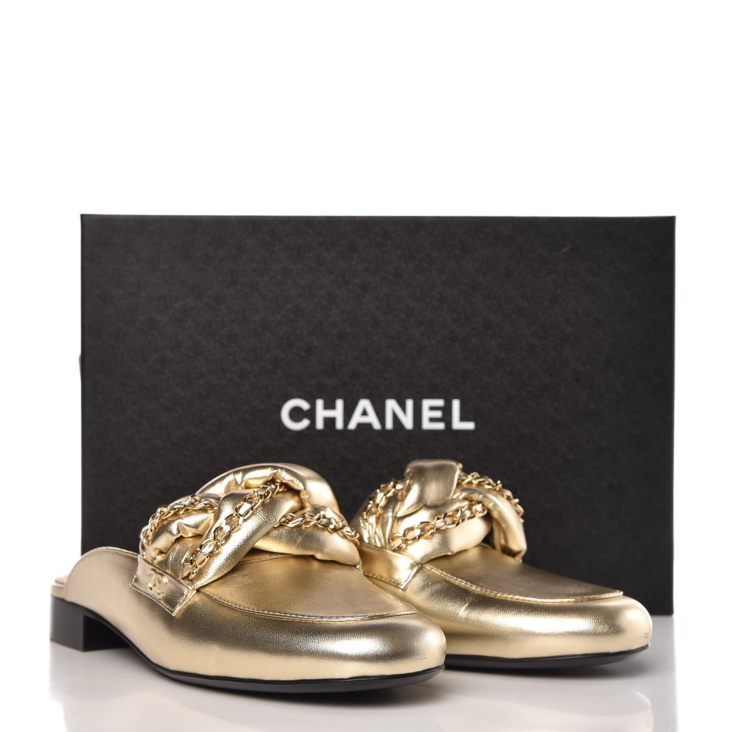 Chanel Metallic Lambskin Chain Braided Mules 41 Light Gold 10 of 10