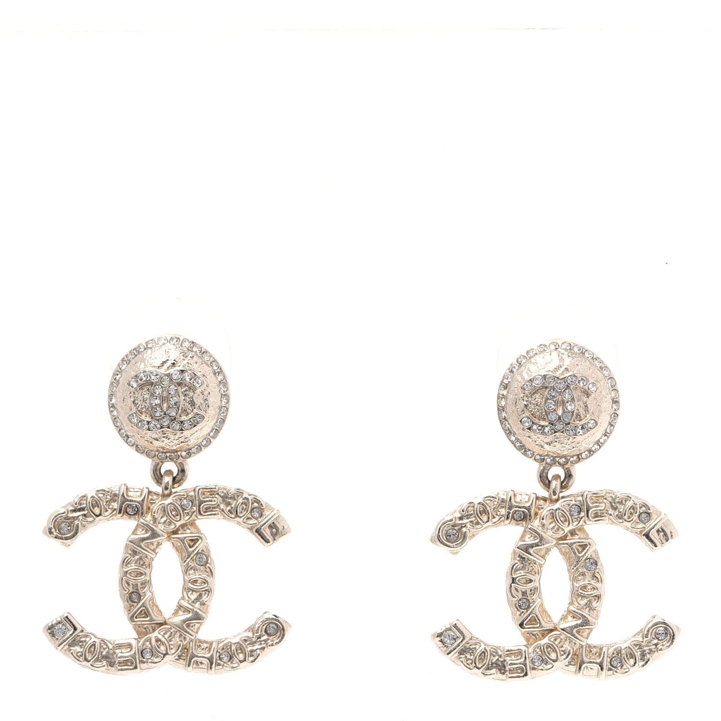 Crystal CC Drop Logo Earrings Gold