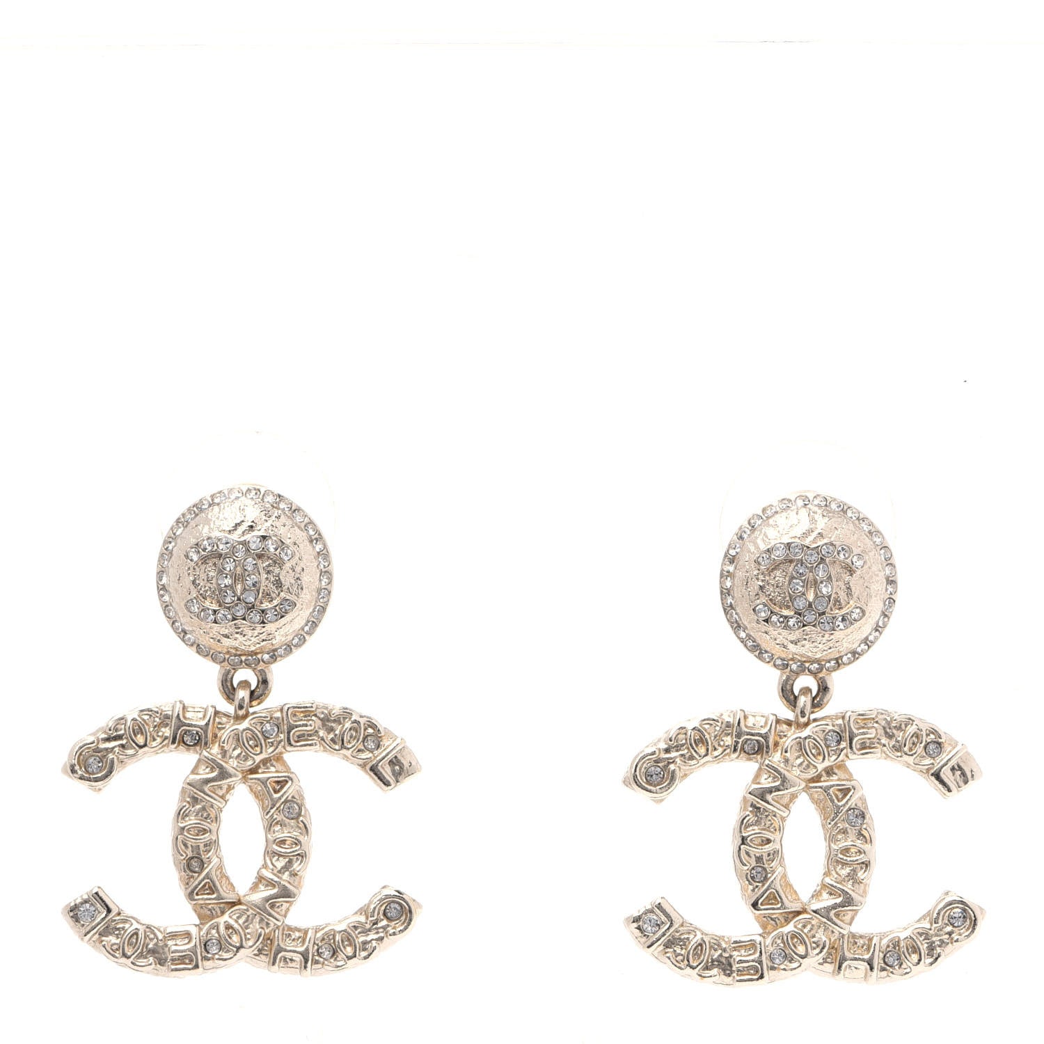 Chanel Crystal CC Drop Logo Earrings Gold 1 of 6