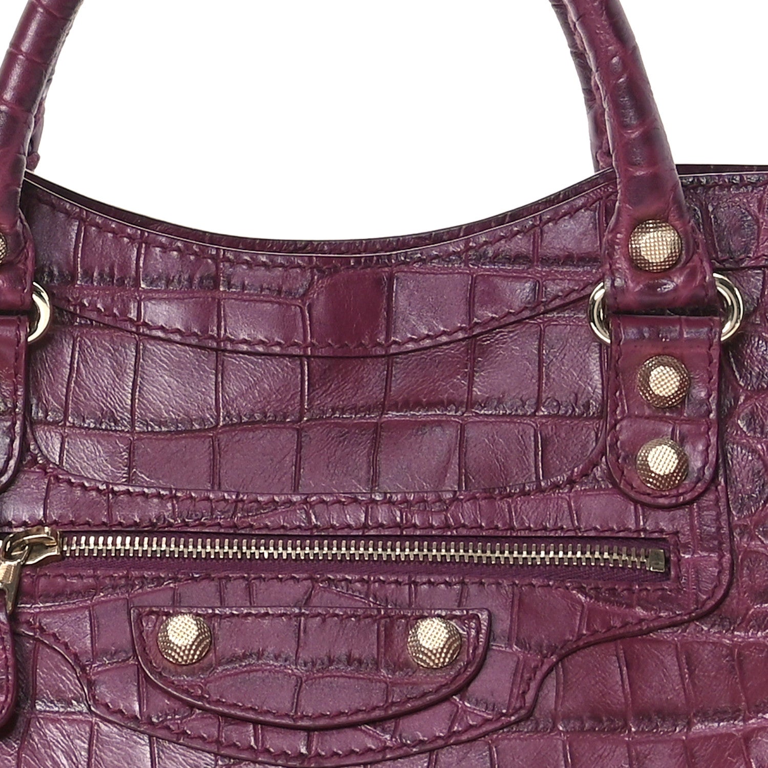 Balenciaga Calfskin Crocodile Embossed Gold Hardware City Violet Prune 9 of 14