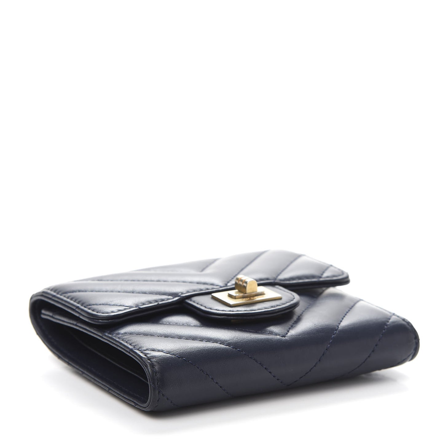 Calfskin Chevron Quilted 2.55 Reissue Compact Flap Wallet Dark Blue