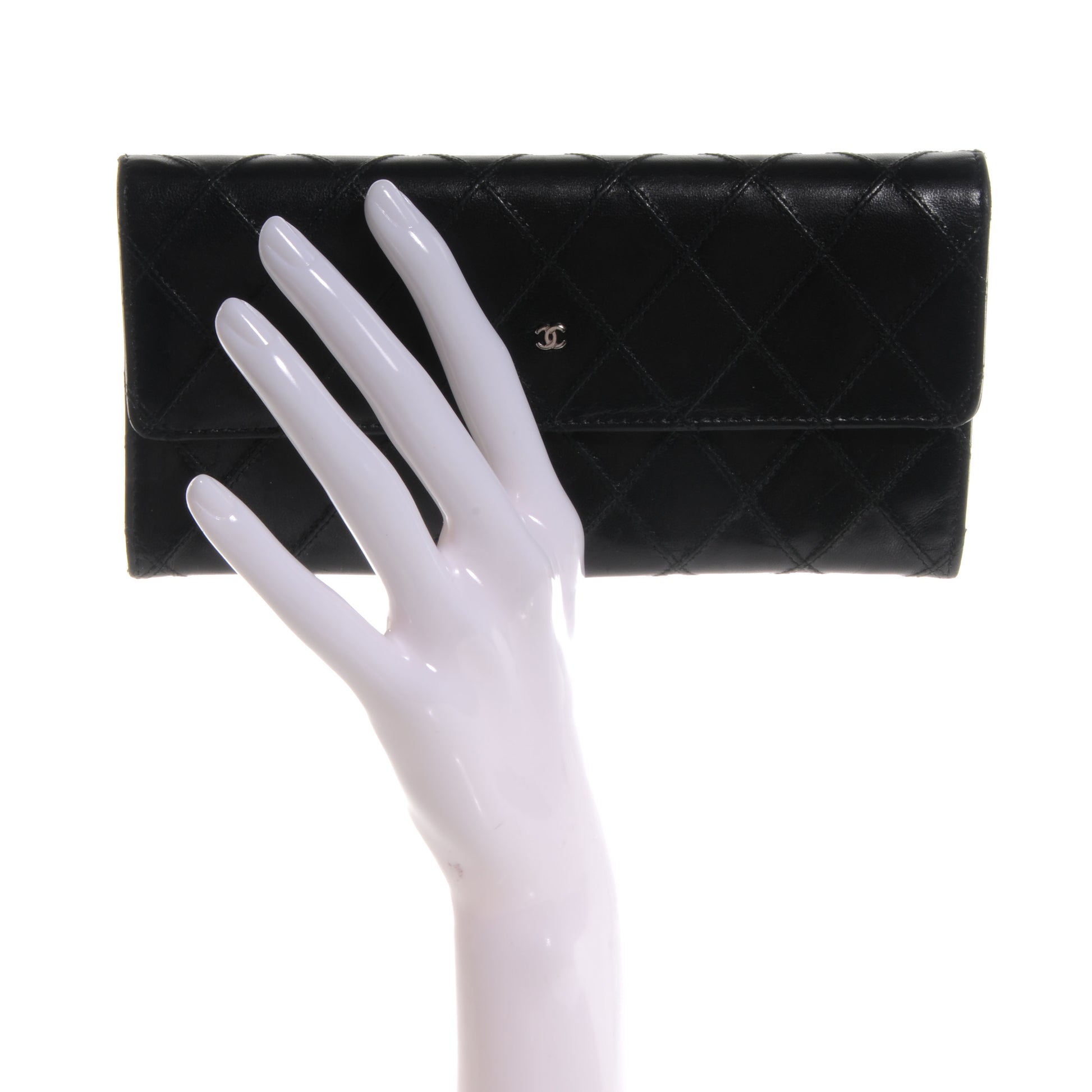 Chanel Lambskin Diamond Stitched Long Flap Wallet Black 2 of 9