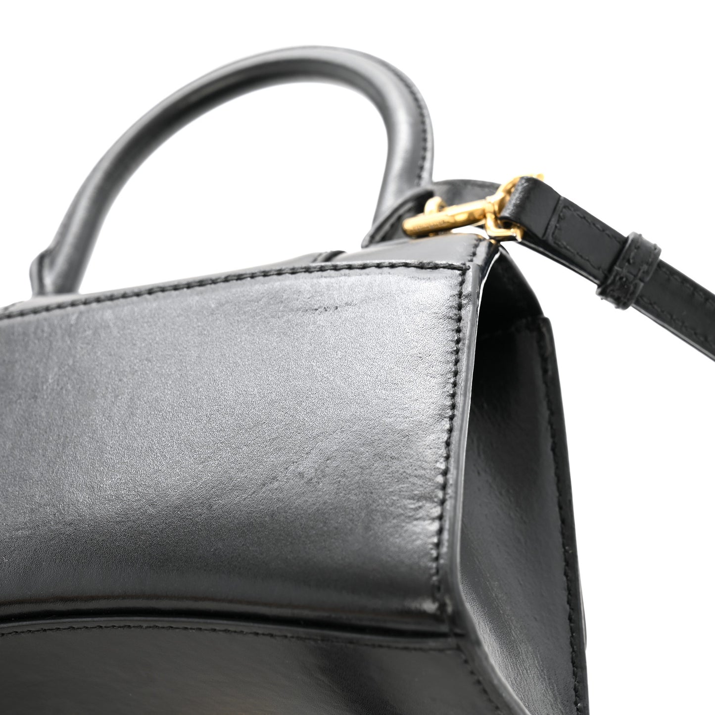 Shiny Box Calfskin Hourglass Top Handle Bag XS Black