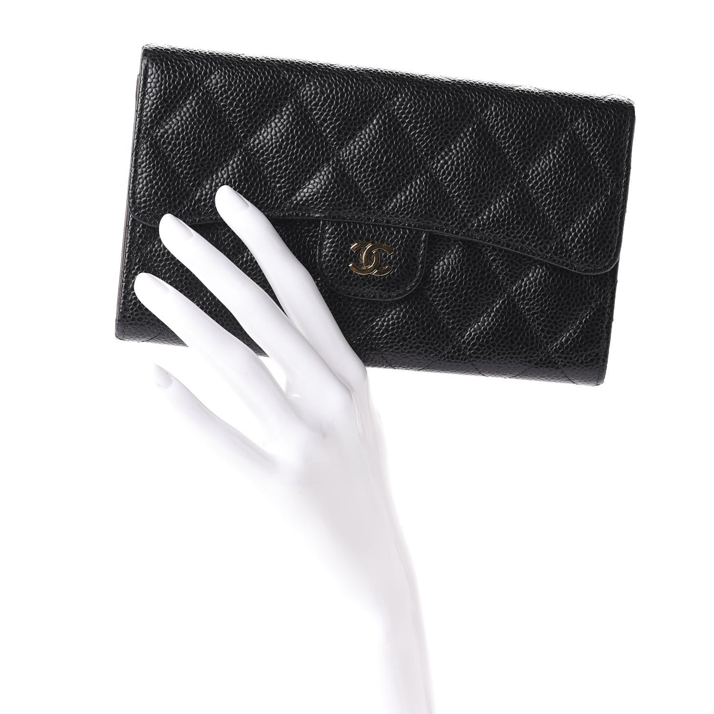 Caviar Quilted Large Flap Wallet Black