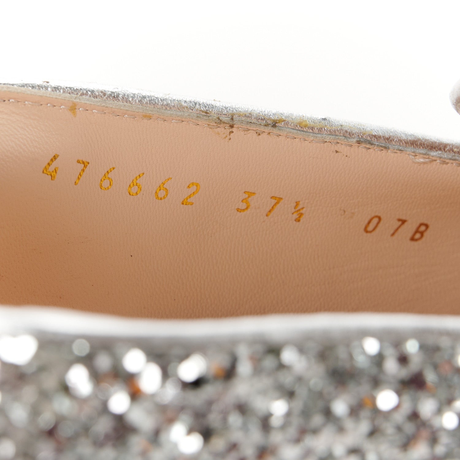 Gucci Glitter Nappa Web Peyton 75mm Loafer Pumps 37.5 Argento 9 of 10