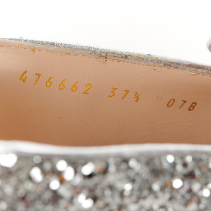 Gucci Glitter Nappa Web Peyton 75mm Loafer Pumps 37.5 Argento 9 of 10
