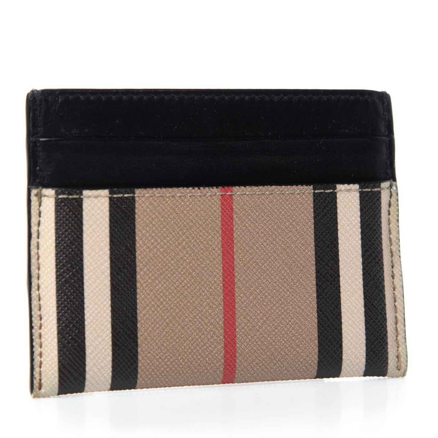 E-Canvas Calfskin Icon Stripe Card Case Archive Beige