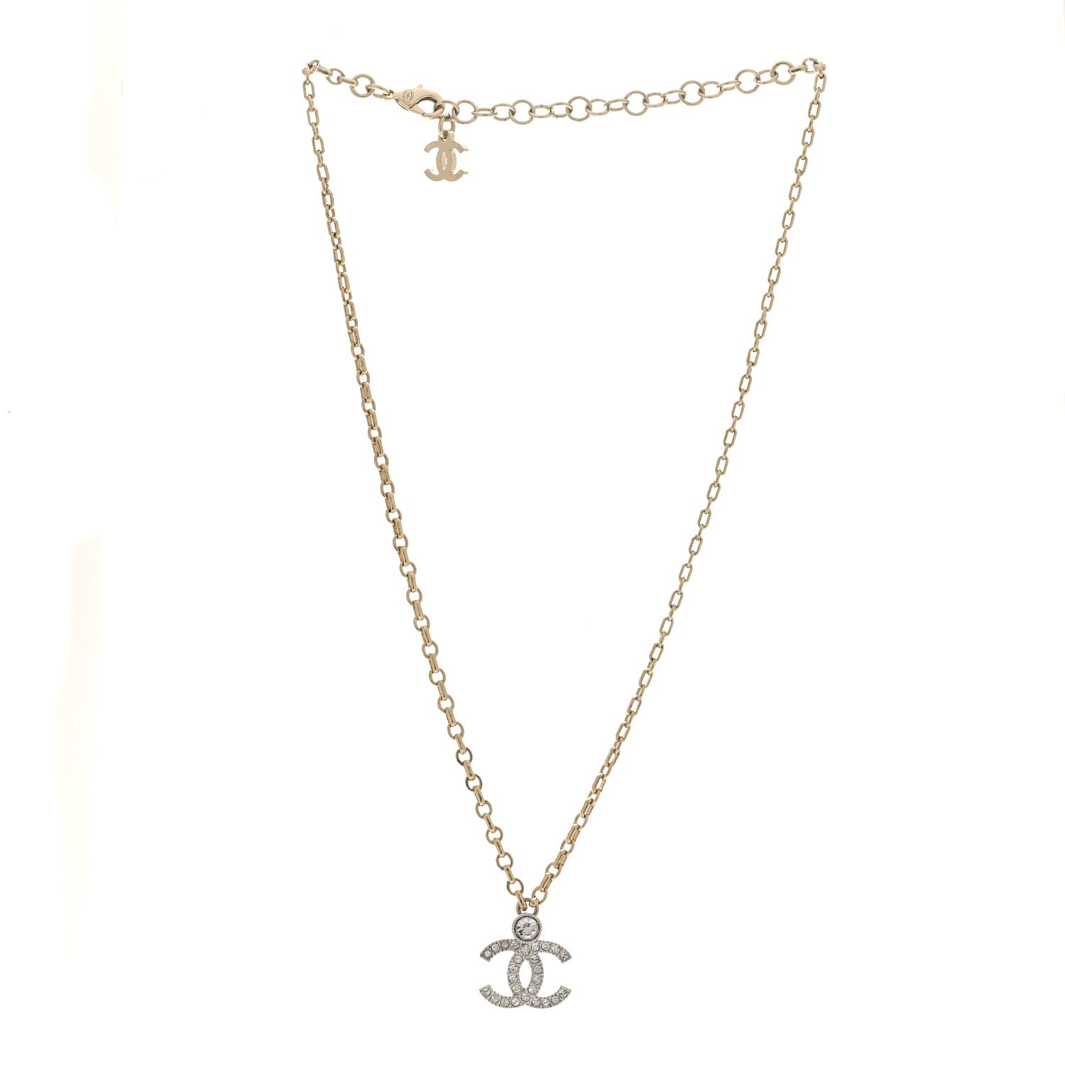 Chanel Crystal CC Necklace Gold Silver 3 of 6