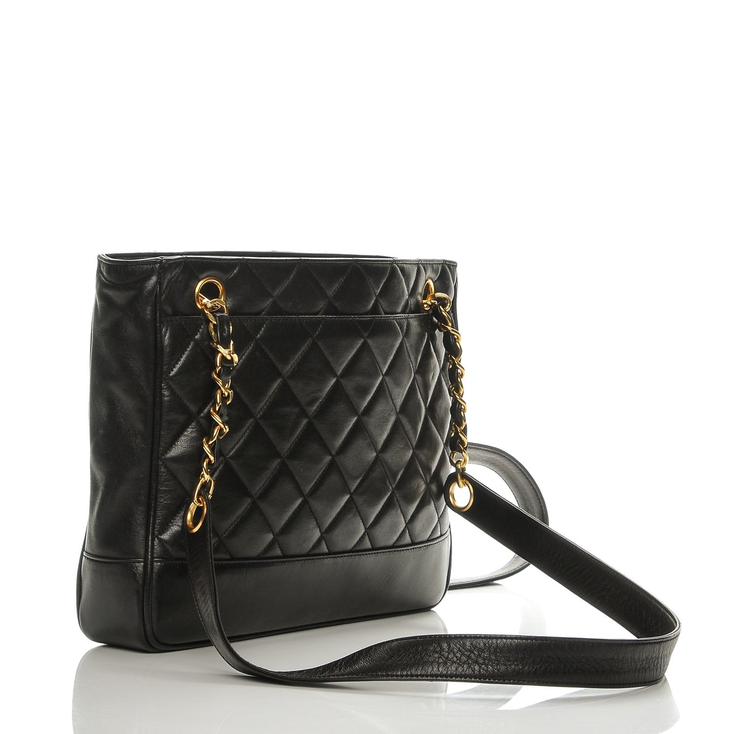 Lambskin Quilted Shopping Tote Black