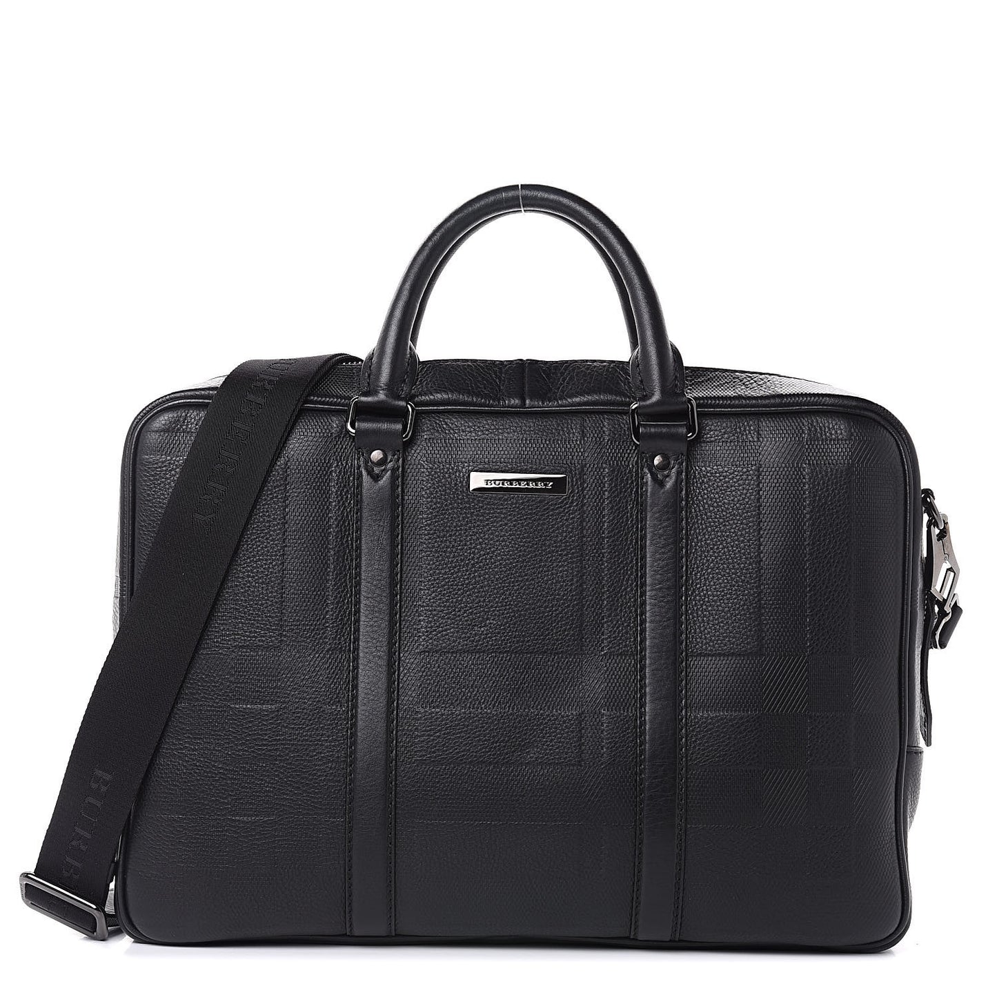 Heritage Grain Check Embossed Briefcase Black