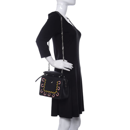 Fendi Vitello Baltico Shiny Nappa Lace Up Floral Small Dotcom Click Chain Satchel Black 2 of 12
