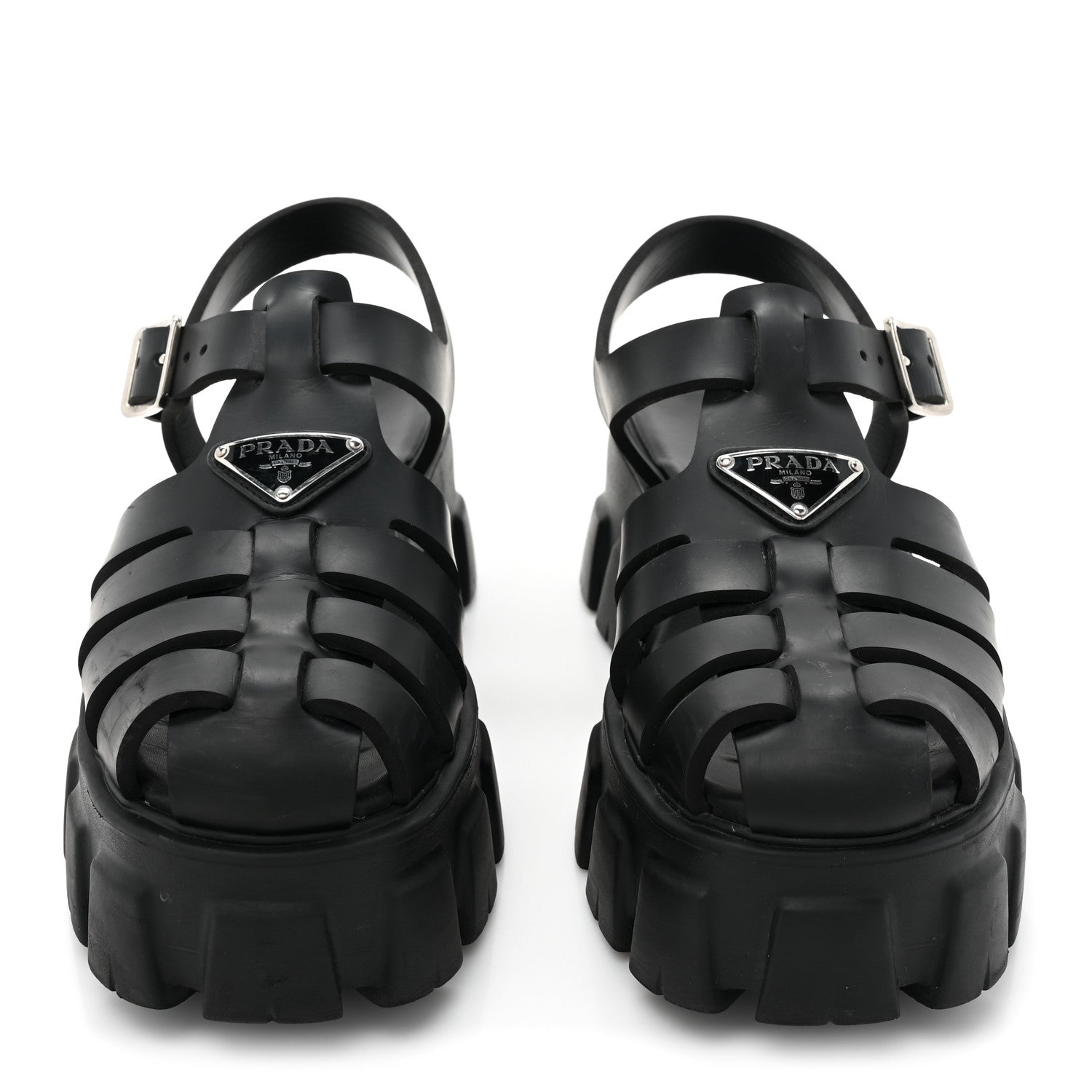 Prada Foam Rubber Triangle Logo Monolith 55mm Cage Sandals 38 Black 2 of 13