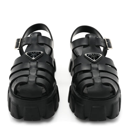 Prada Foam Rubber Triangle Logo Monolith 55mm Cage Sandals 38 Black 2 of 13