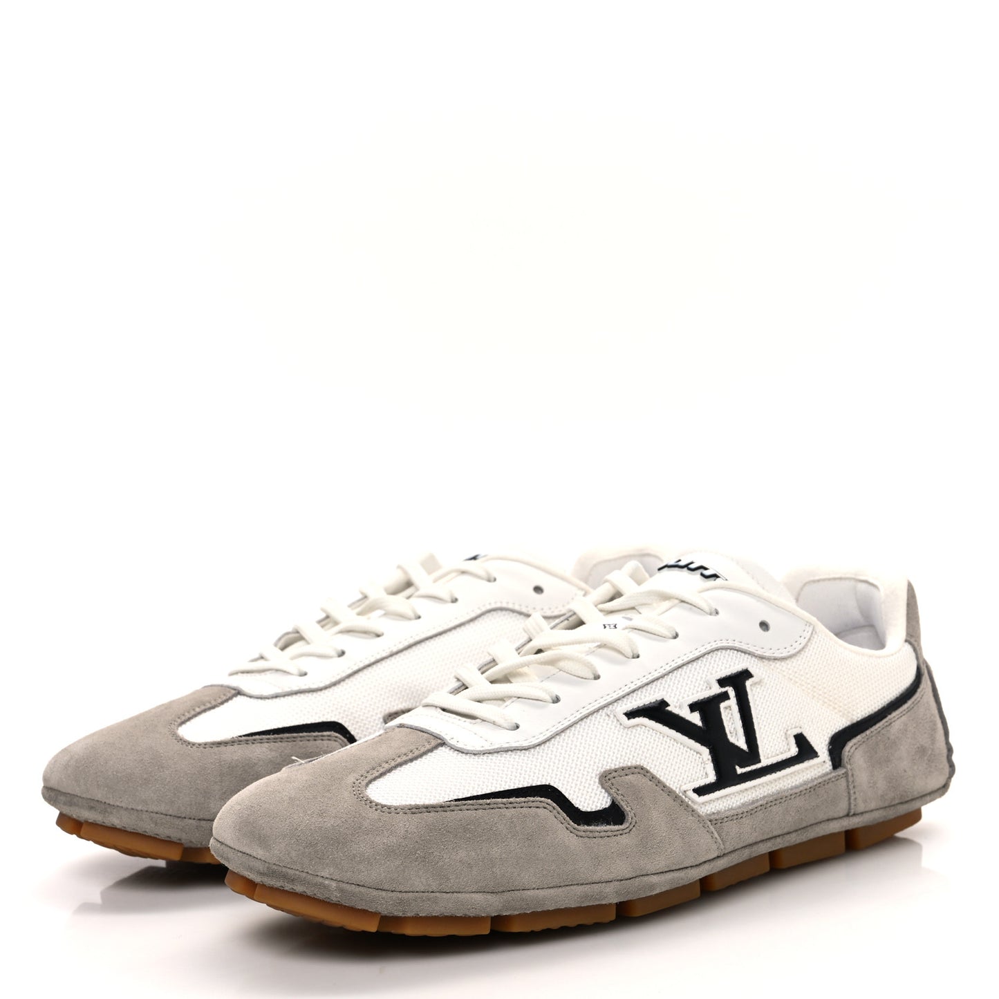 Suede Calfskin Mesh Rally Sneakers 8.5 Grey White