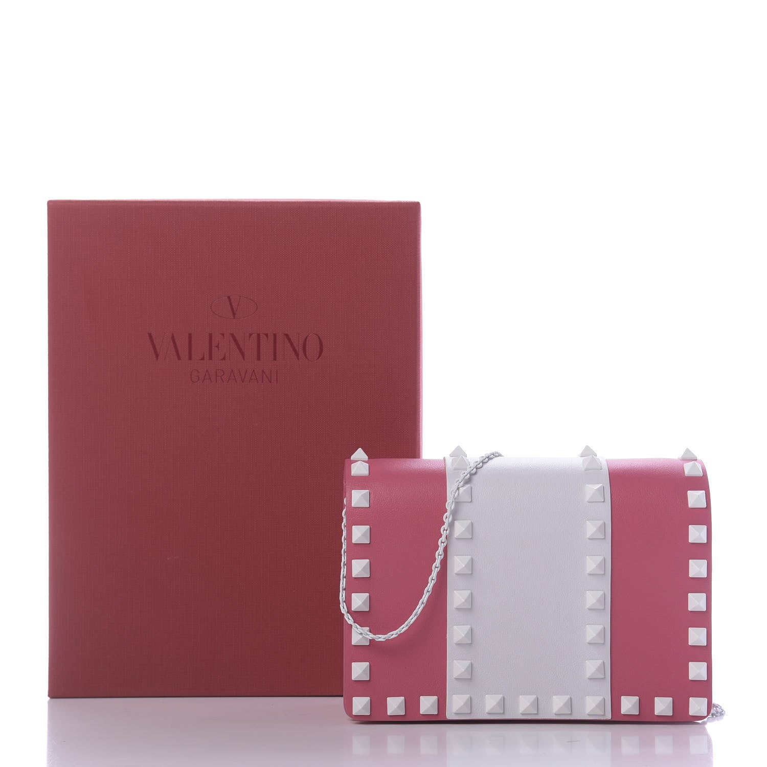 Valentino Garavani Vitello Colorblock Free Rockstud Wallet on Chain Shadow Pink Optic White 11 of 11
