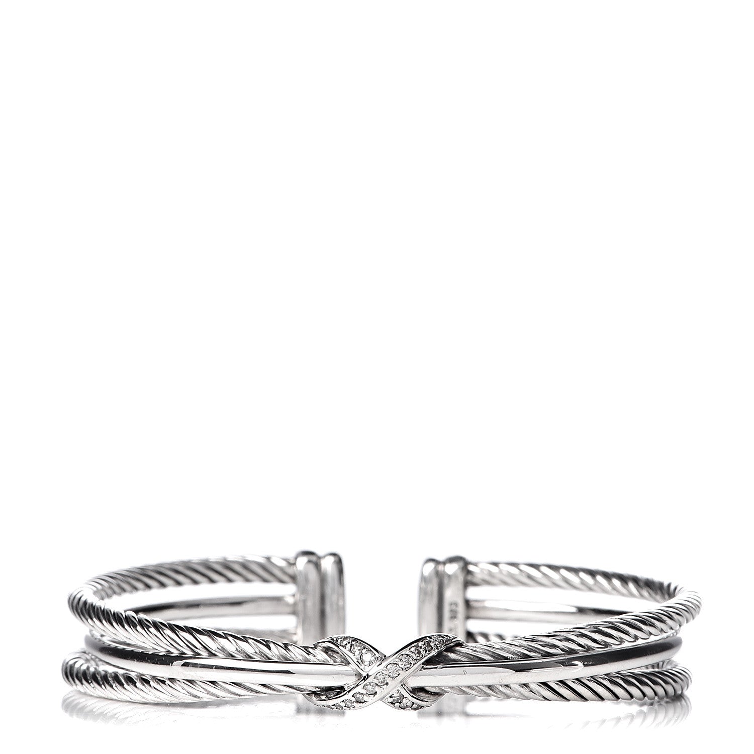 David Yurman Sterling Silver Diamond 7mm Crossover X Bracelet 1 of 4