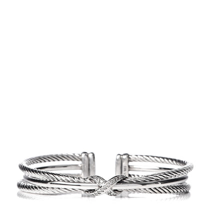 David Yurman Sterling Silver Diamond 7mm Crossover X Bracelet 1 of 4