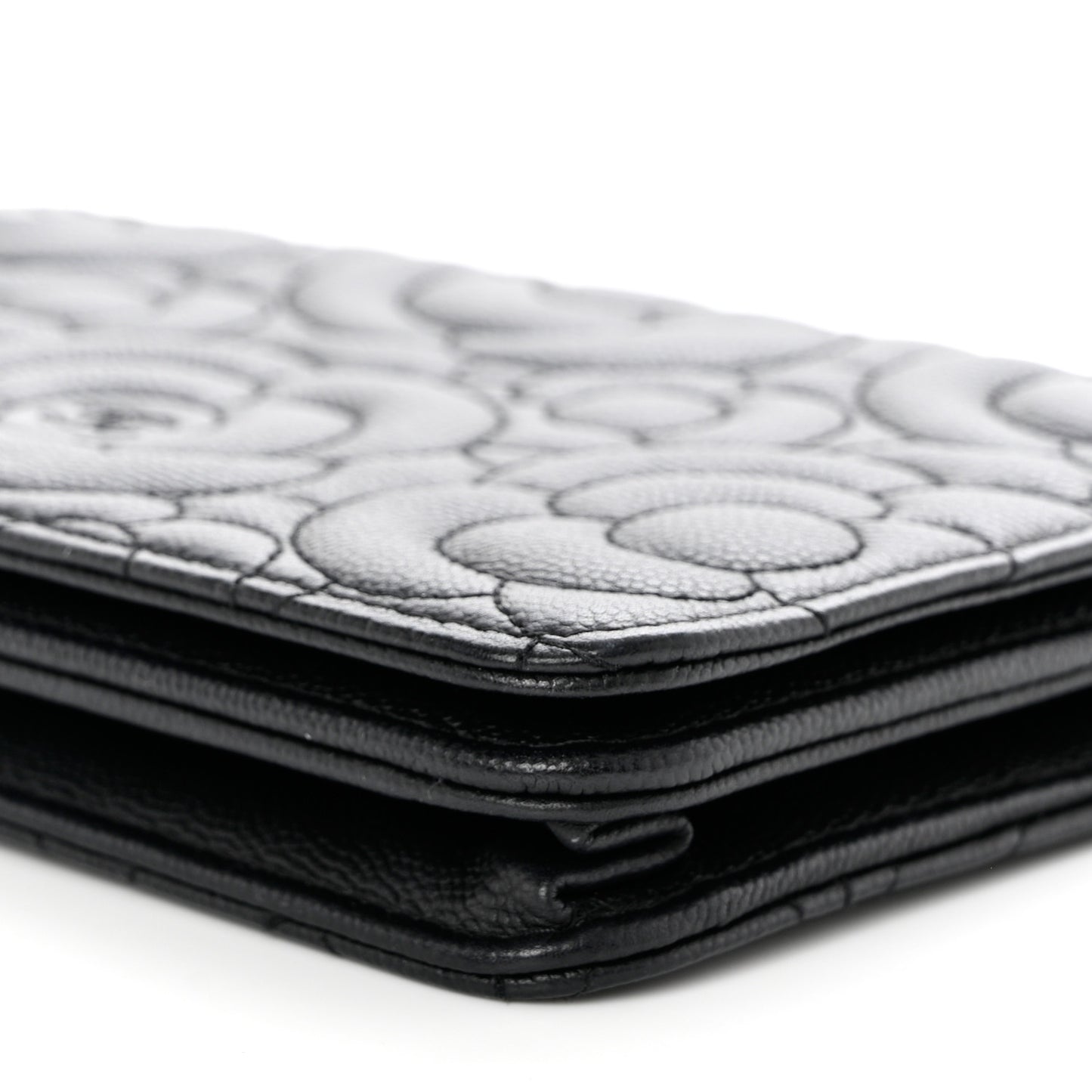 Caviar Camellia Embossed Wallet On Chain WOC Black