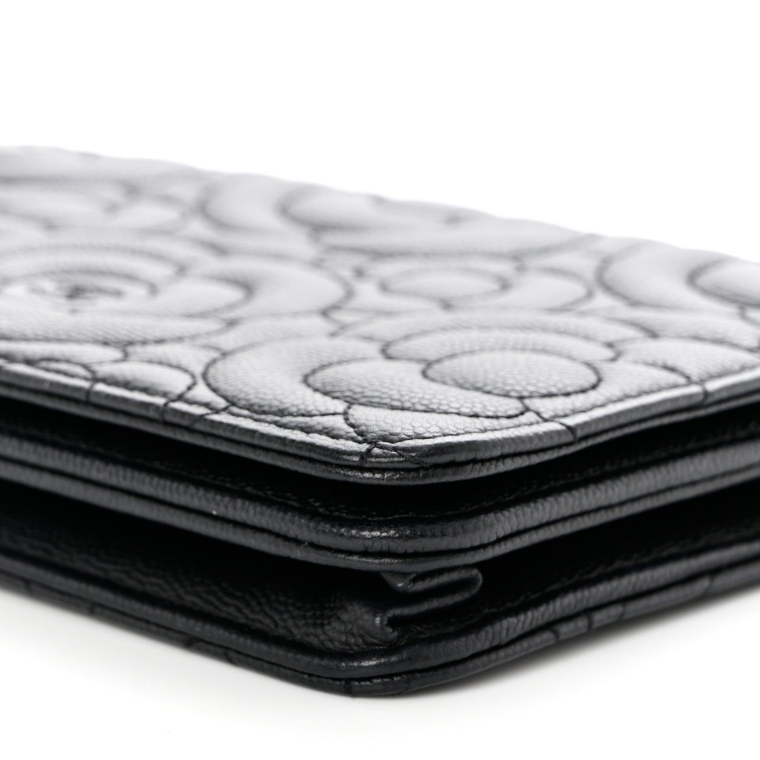 Chanel Caviar Camellia Embossed Wallet On Chain WOC Black 11 of 12
