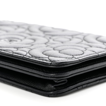 Chanel Caviar Camellia Embossed Wallet On Chain WOC Black 11 of 12