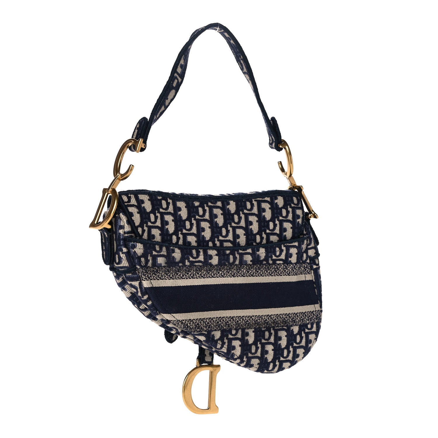 Christian Dior Oblique Embroidered Saddle Bag Blue 3 of 12