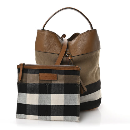 Burberry Grainy Calfskin Canvas Mega Check Medium Ashby Tassel Hobo Saddle Brown 3 of 14