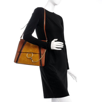 Chloe Suede Calfskin Patchwork Medium Faye Shoulder Bag Tobacco 2 of 12