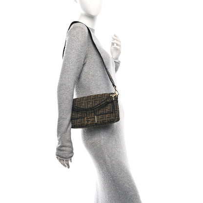Fendi Fabric Jacquard FF 1974 Medium Baguette Tobacco Moro Black 2 of 9