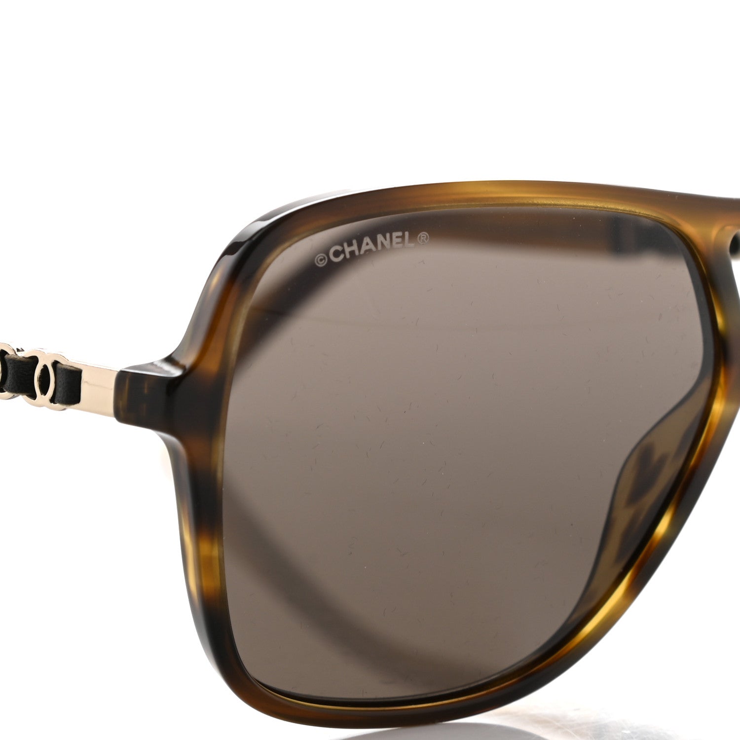 Chanel Metal Calfskin CC Chain Pilot Sunglasses 5439-Q Green Tortoise 7 of 7