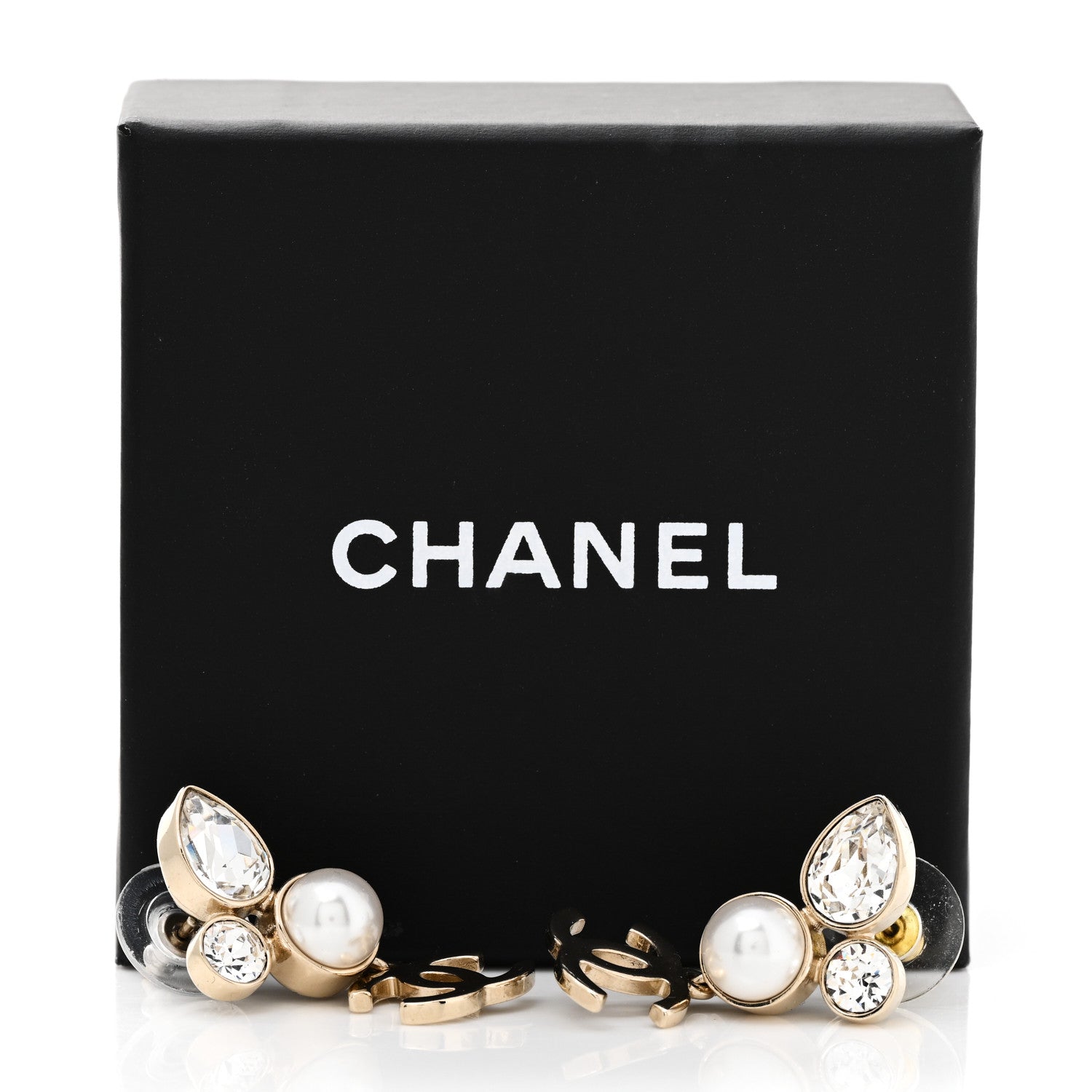 Chanel Pearl Crystal CC Drop Earrings Gold 6 of 6