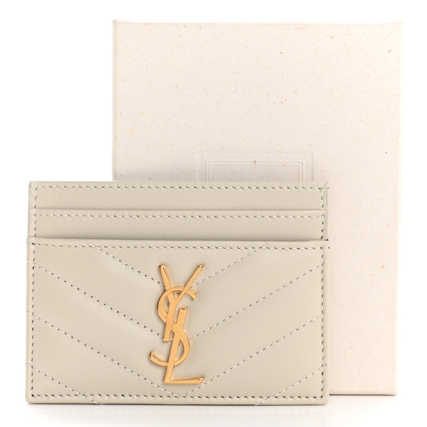 Saint Laurent Lambskin Matelasse Chevron Monogram Credit Card Case Crema Soft 8 of 8