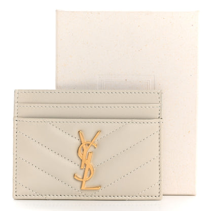 Saint Laurent Lambskin Matelasse Chevron Monogram Credit Card Case Crema Soft 8 of 8