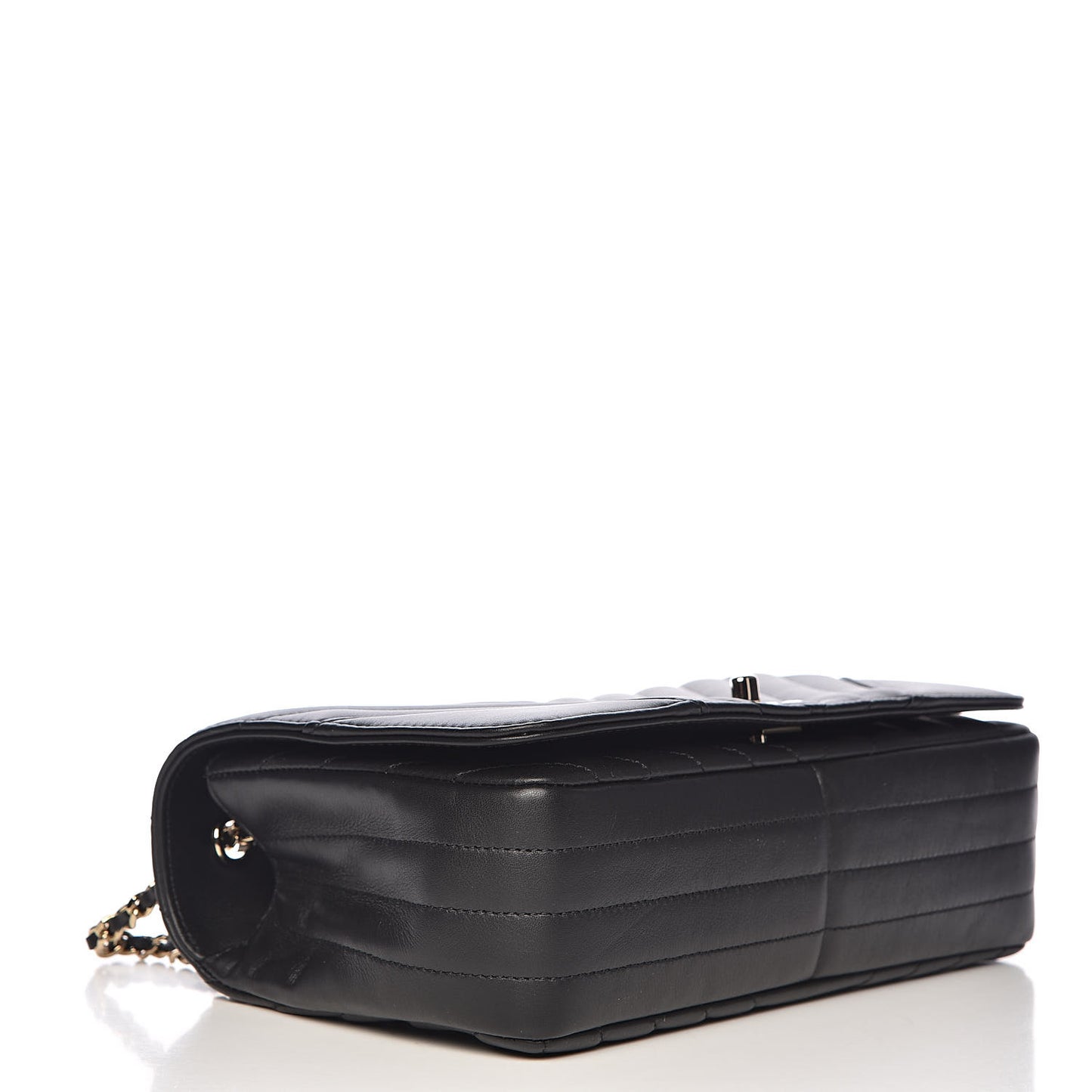 Calfskin Chevron Quilted Statement Flap Black
