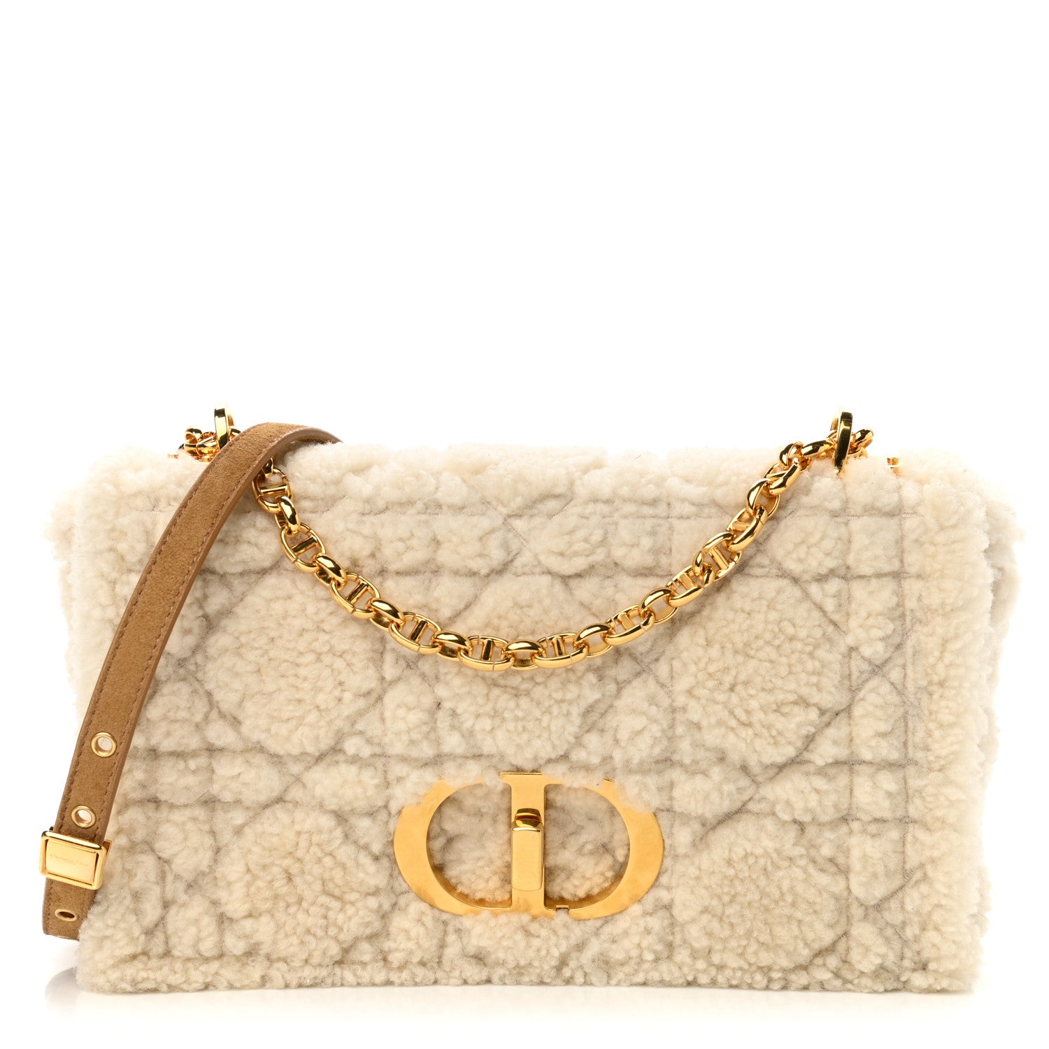 Christian Dior Shearling Cannage Medium Caro Bag Natural 1 of 11