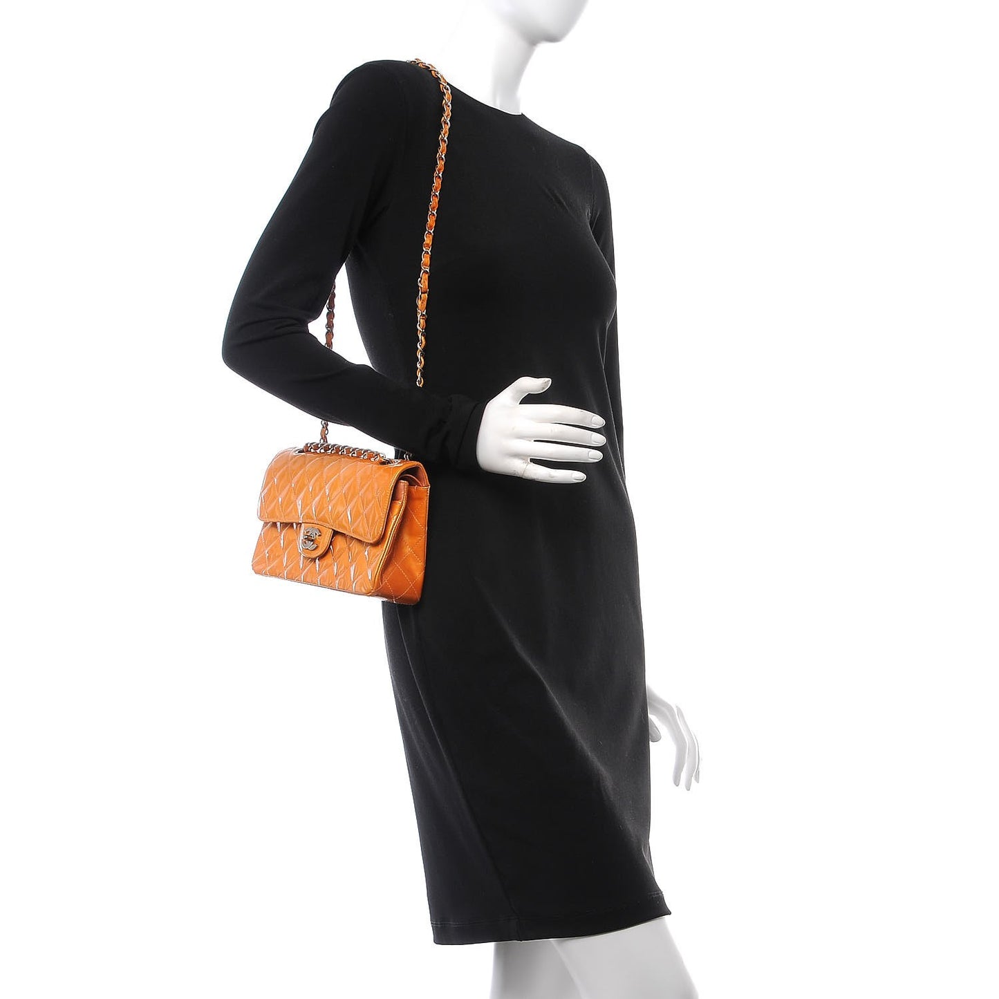 Patent Quilted Small Double Flap Orange